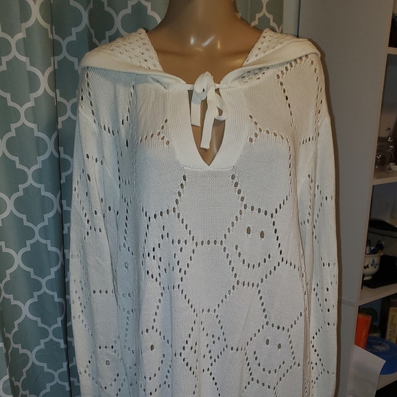 Torrid NWOT Size 6X - ivory pointelle hooded drop shoulder sweater - Picture 9 of 13